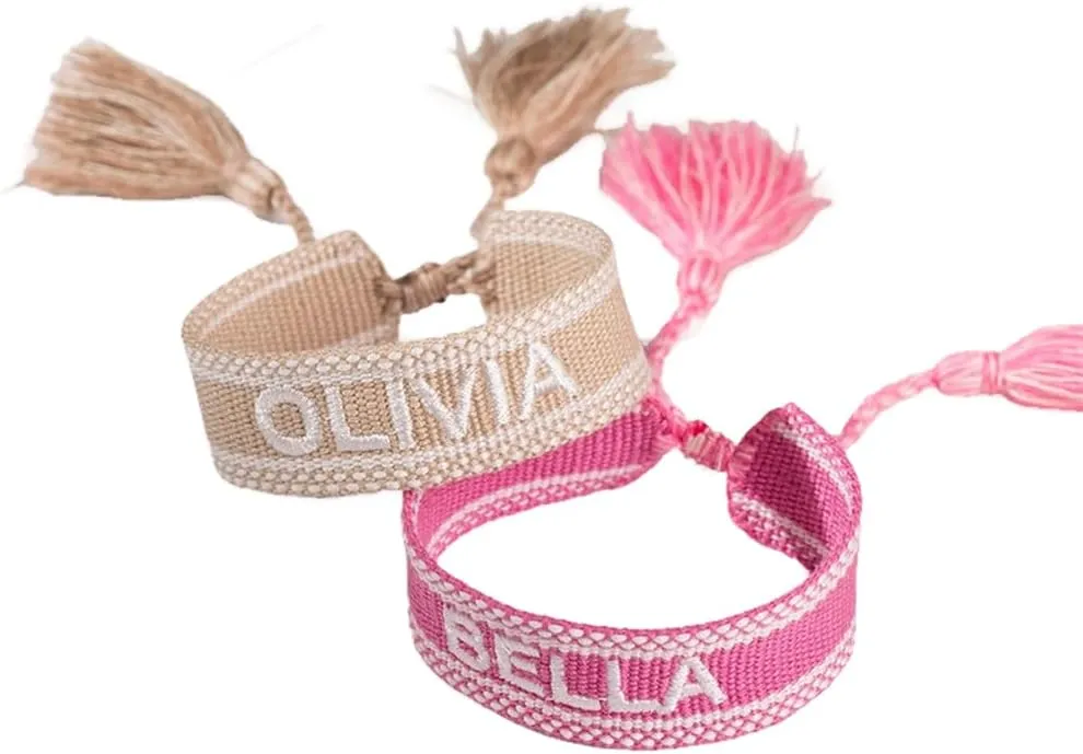 Custom Name Wide Woven Cuff Bracelets for Women Embroidered Woven Bracelet for Her | Boho Bracelets for Women Woven Cuff Bracelet | Personalized Women Bracelet Cuff | Friendship Cuff Bracelets