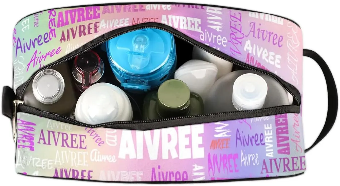 Custom Travel Cosmetic Bag with Name, Personalized Large Capacity Weekend Toiletry Bag Portable Bathroom Makeup Organizer, Colorful Pink Purple Galaxy Background