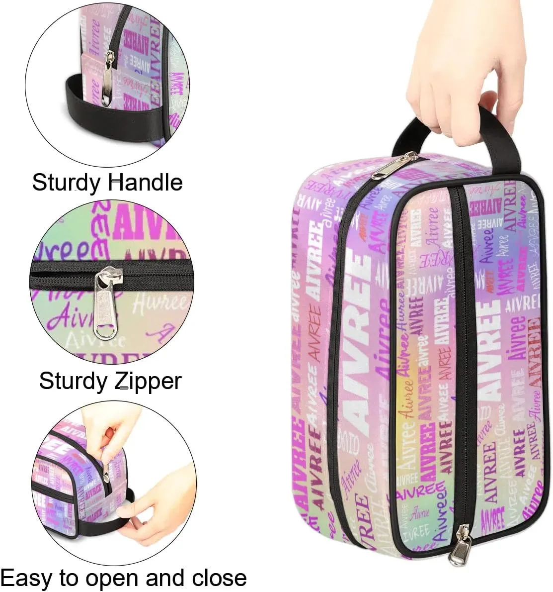 Custom Travel Cosmetic Bag with Name, Personalized Large Capacity Weekend Toiletry Bag Portable Bathroom Makeup Organizer, Colorful Pink Purple Galaxy Background