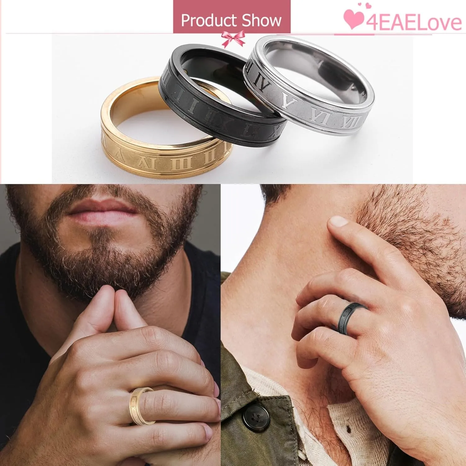 Customize Roman Numberals Rings Hand Made Titanium Stainless Steel Couples Ring Inside Can Engraved Promise Rings 6mm 8mm Silver Gold Color Black Open Rings