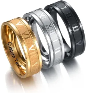 Customize Roman Numberals Rings Hand Made Titanium Stainless Steel Couples Ring Inside Can Engraved Promise Rings 6mm 8mm Silver Gold Color Black Open Rings