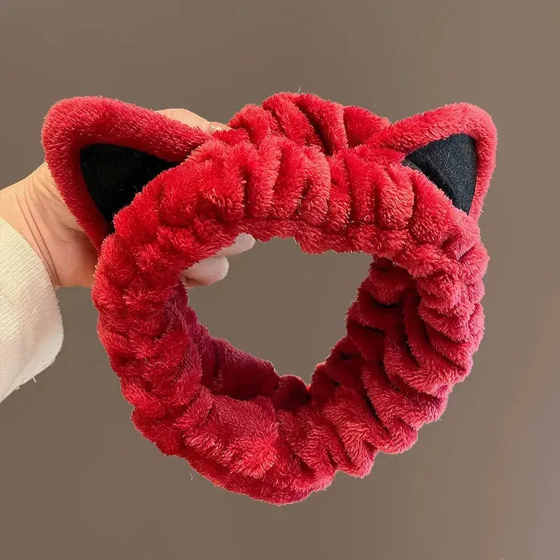 Cute Cat Ear Plush Headband for Face Washing and Mask Application