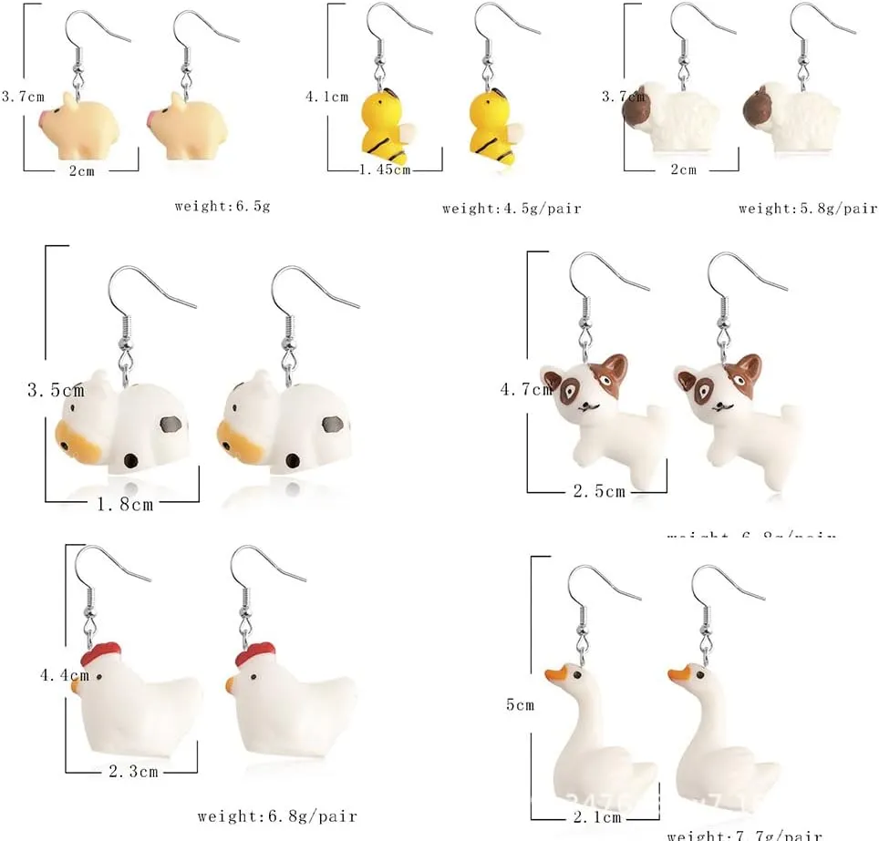 Cute Earrings Weird Earrings Funny Earrings Pig Dog Cow Sheep Animals Earrings Dangle Earrings for Women Sweet Style