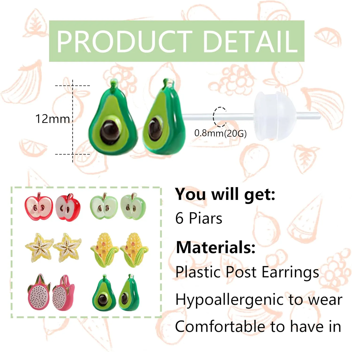 Cute Plastic Fruit Stud Earrings for Women With Sensitive Ears Lightweight Hypoallergenic Ear Jewelry Trendy and Fashionable Designs for Daily Wear