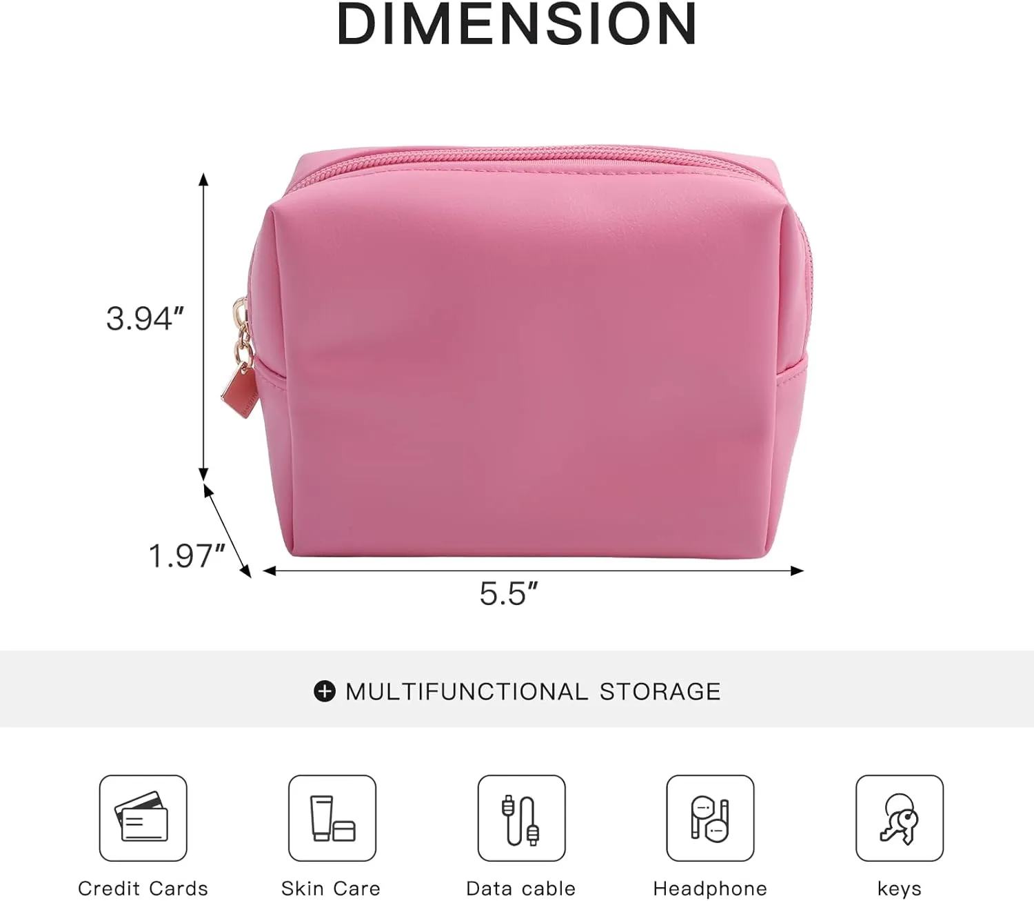 Cute Small Pouch, Makeup Cosmetic Bag,Make up Bag for Purse,Toiletry Zipper Pouch,Tech Bag,Electronic Organizer Travel Case,Storage Pouches for Organization Pink