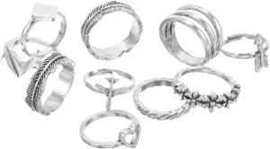 Cute Women's Metal Finger Rings Set Decorative Ring Collection Geometric Shapes for Parties Outfits