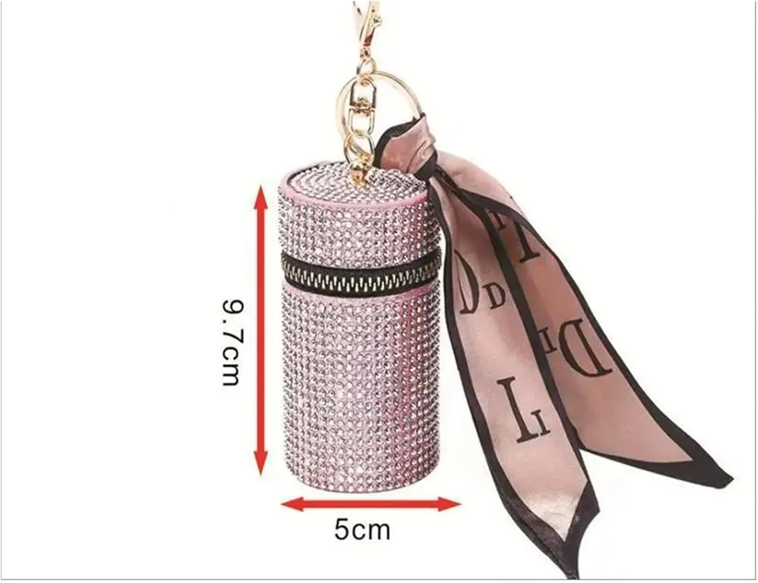 Cylindrical Mini Rhinestone Lipstick Bag With Silk Scarf Keychain Women Portable Zipper Coin Purse Coin Bag For Party Prom Cocktail Wedding(Blue)