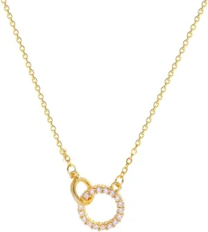 CZ Double Ring Necklace for Women Trendy 18K Gold Plated Cubic Zirconia Pendant Necklaces Gold Chains Chokers