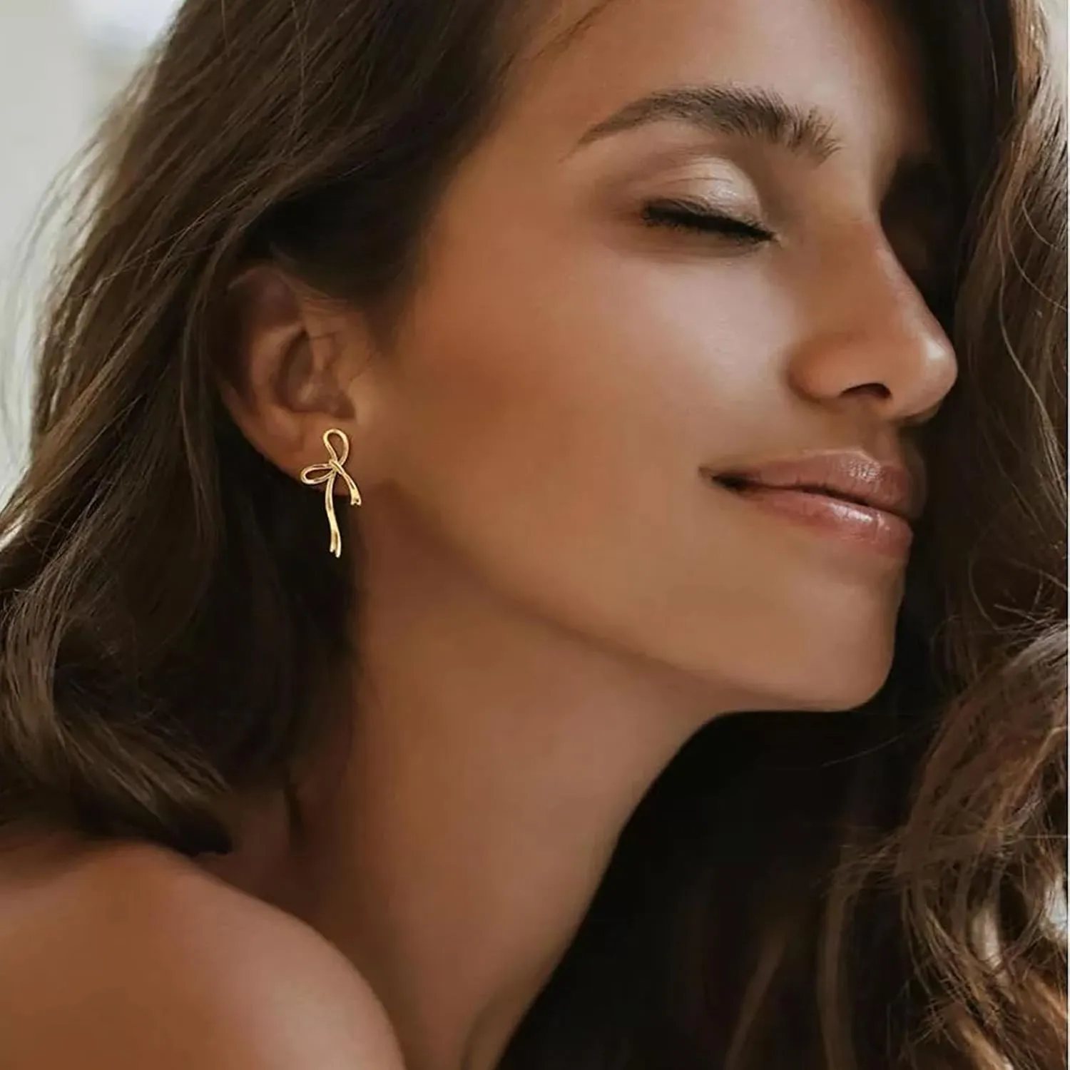 Dainty Bow Earrings for Women,14K Gold Plated Earrings,Hypoallergenic, Simple,Minimalist,Lightweight Earrings Jewelry Gifts for Birthday,Christmas -fightingtoge