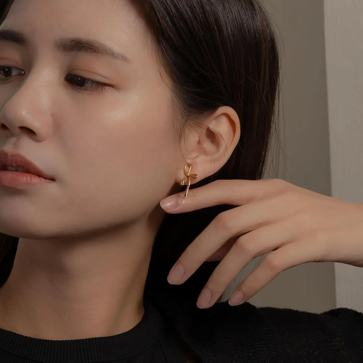 Dainty Bow Earrings for Women,14K Gold Plated Earrings,Hypoallergenic, Simple,Minimalist,Lightweight Earrings Jewelry Gifts for Birthday,Christmas -fightingtoge