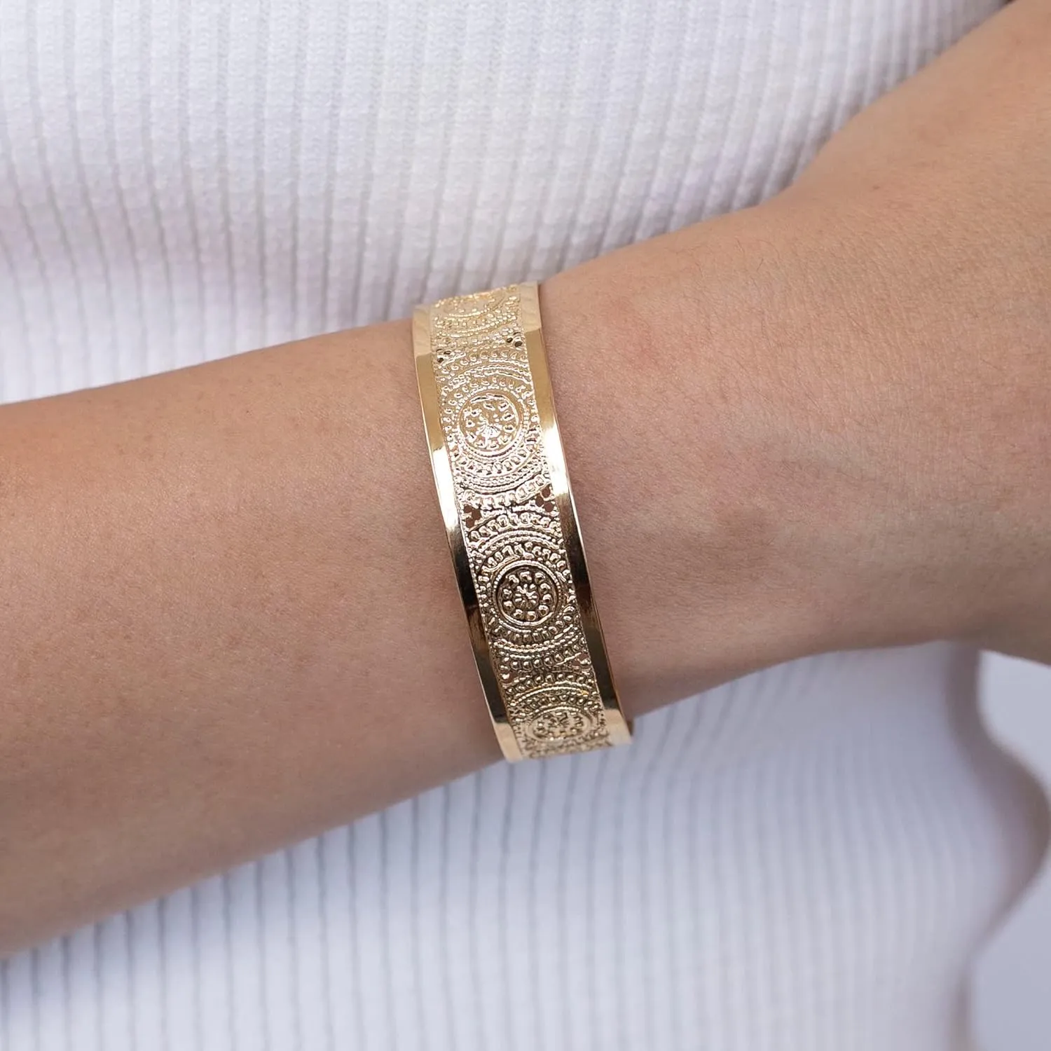 Dainty Gold Cuff Bracelet for Women  Textured Dotted Design  7-Inch Flexible Bangle  Handmade in Israel  Fashion Jewelry Gift for Her