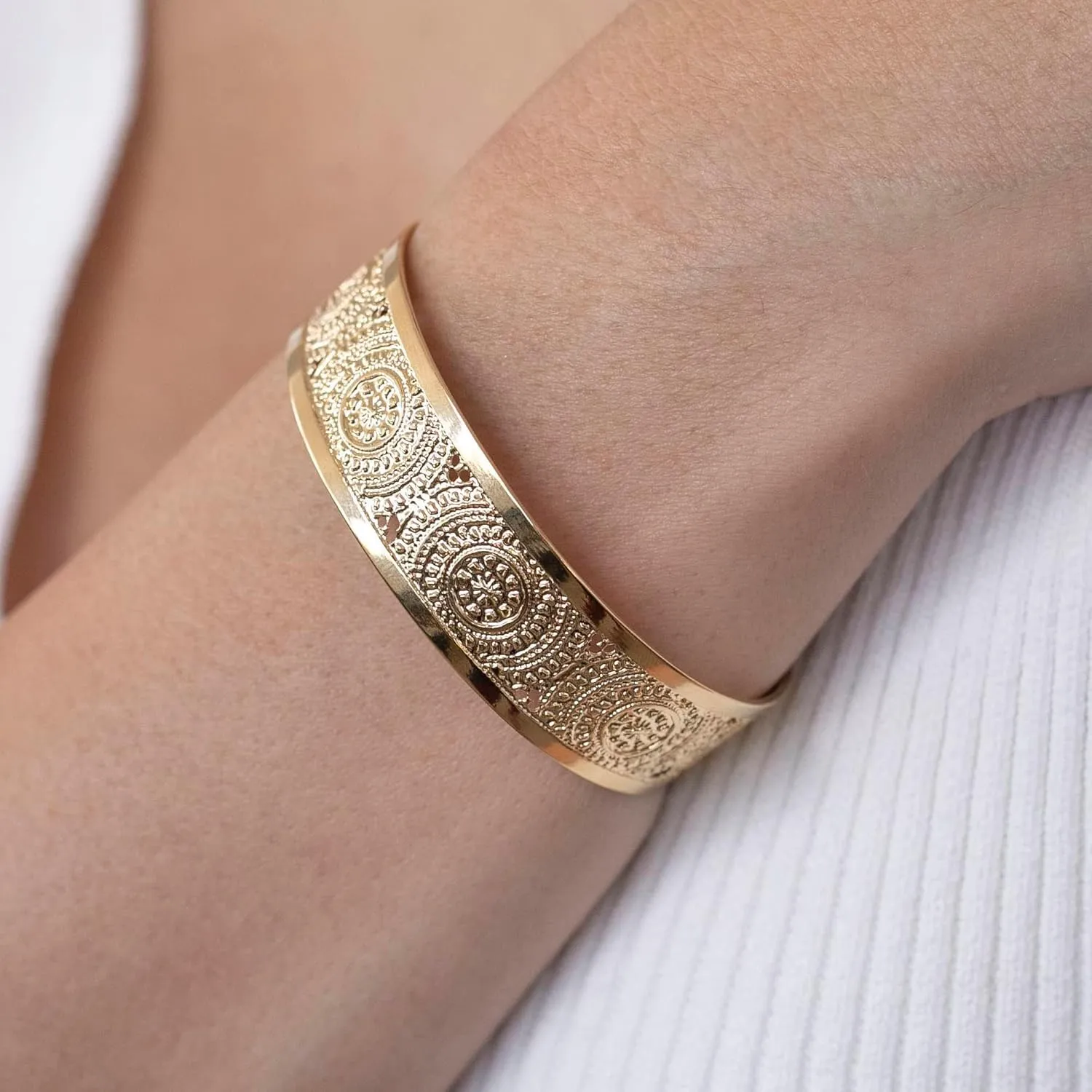 Dainty Gold Cuff Bracelet for Women  Textured Dotted Design  7-Inch Flexible Bangle  Handmade in Israel  Fashion Jewelry Gift for Her
