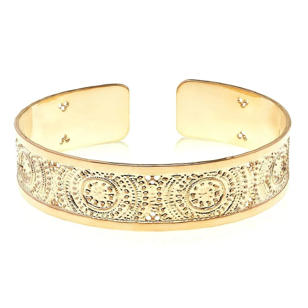 Dainty Gold Cuff Bracelet for Women  Textured Dotted Design  7-Inch Flexible Bangle  Handmade in Israel  Fashion Jewelry Gift for Her
