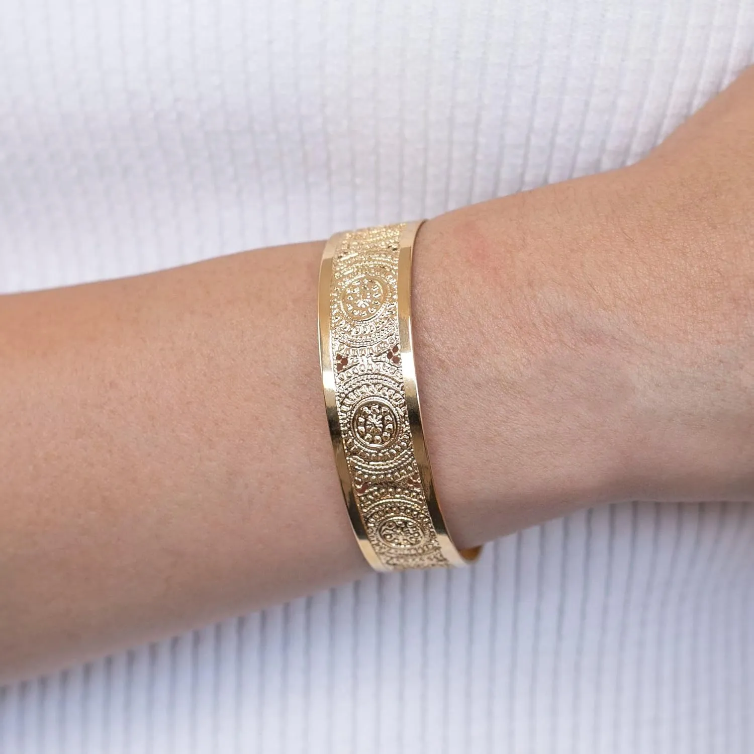 Dainty Gold Cuff Bracelet for Women  Textured Dotted Design  7-Inch Flexible Bangle  Handmade in Israel  Fashion Jewelry Gift for Her
