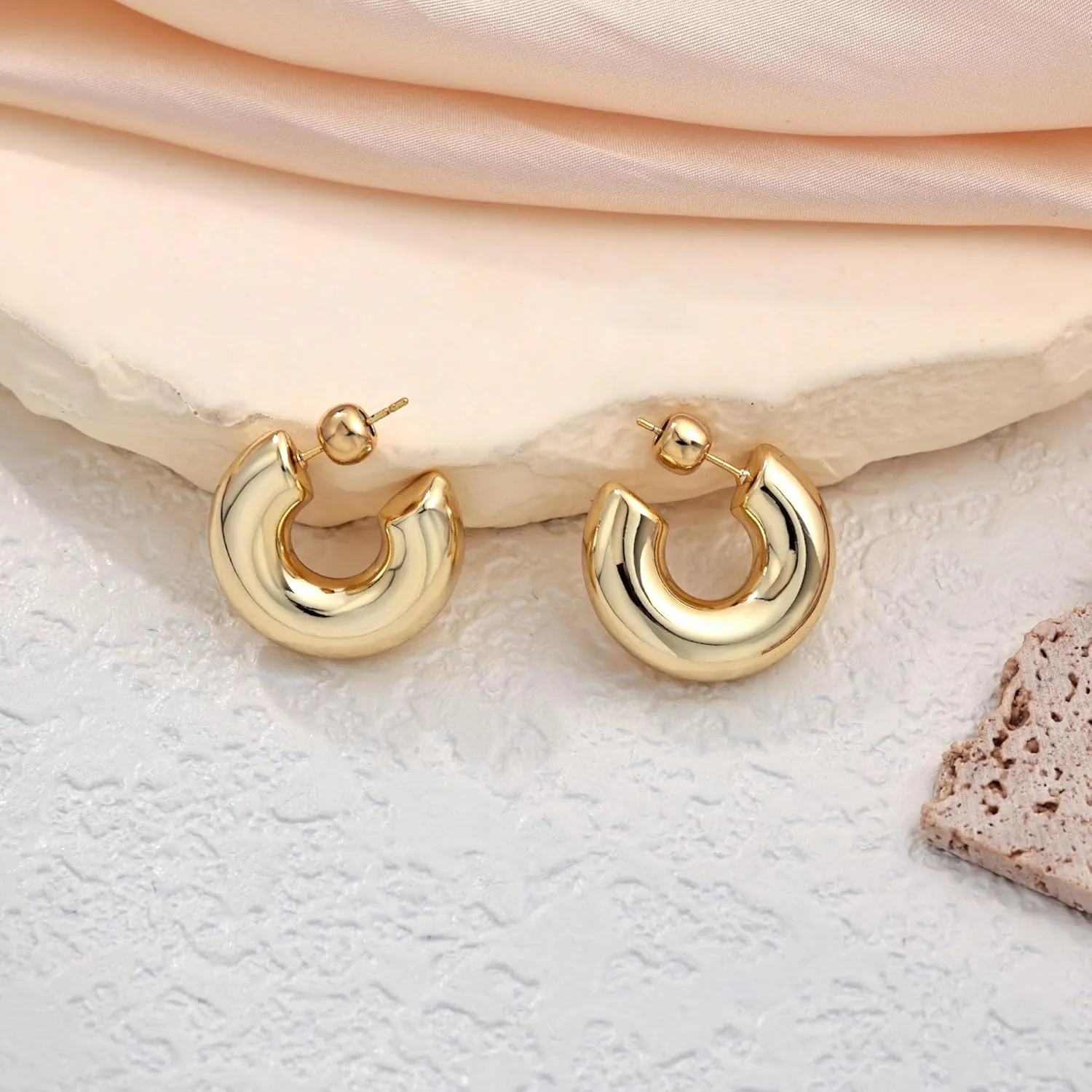 Dainty Small Hoop Earrings for Women -Trendy 14K Gold/Silver Plated Hypoallergenic Lightweight Huggie Earring Double Hoops Earrings for Women Fashion
