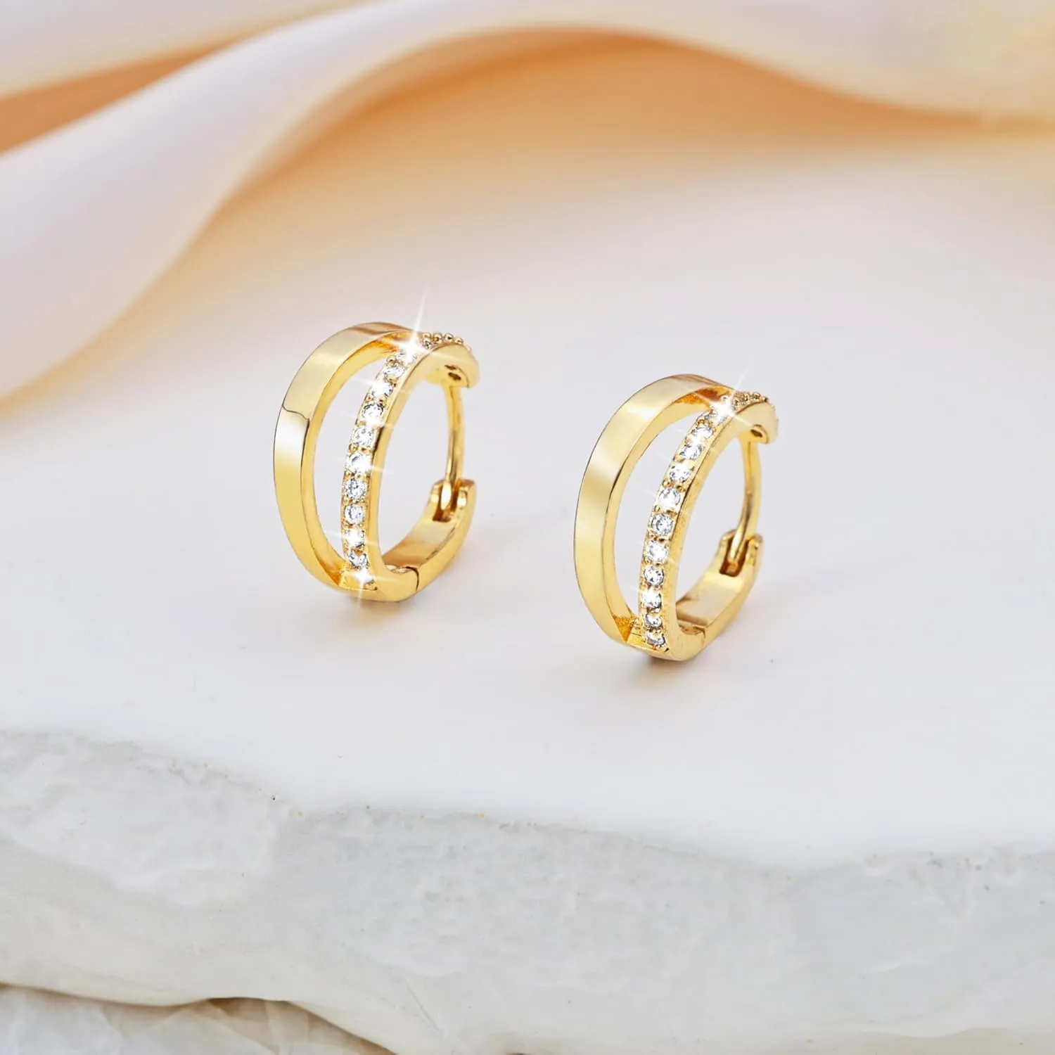 Dainty Small Hoop Earrings for Women -Trendy 14K Gold/Silver Plated Hypoallergenic Lightweight Huggie Earring Double Hoops Earrings for Women Fashion