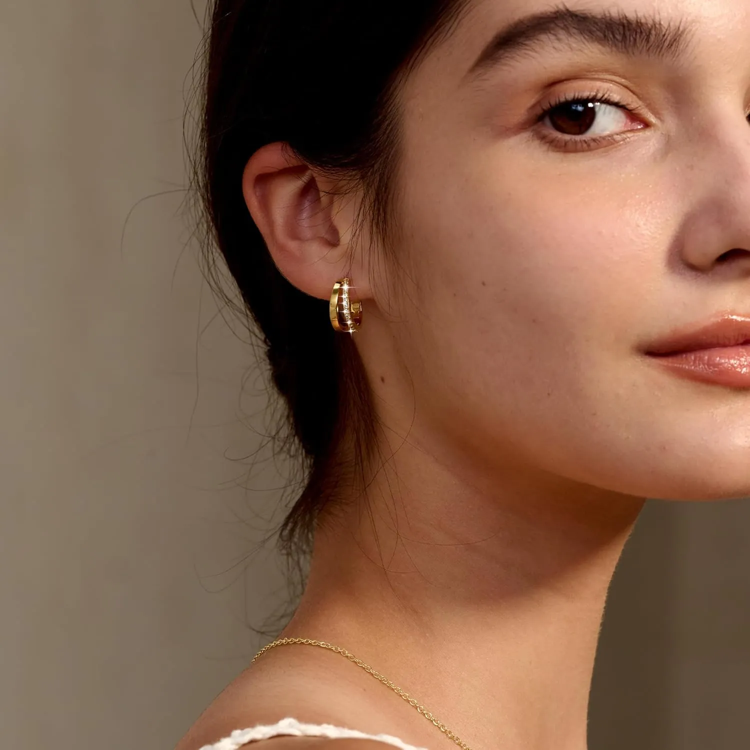 Dainty Small Hoop Earrings for Women -Trendy 14K Gold/Silver Plated Hypoallergenic Lightweight Huggie Earring Double Hoops Earrings for Women Fashion