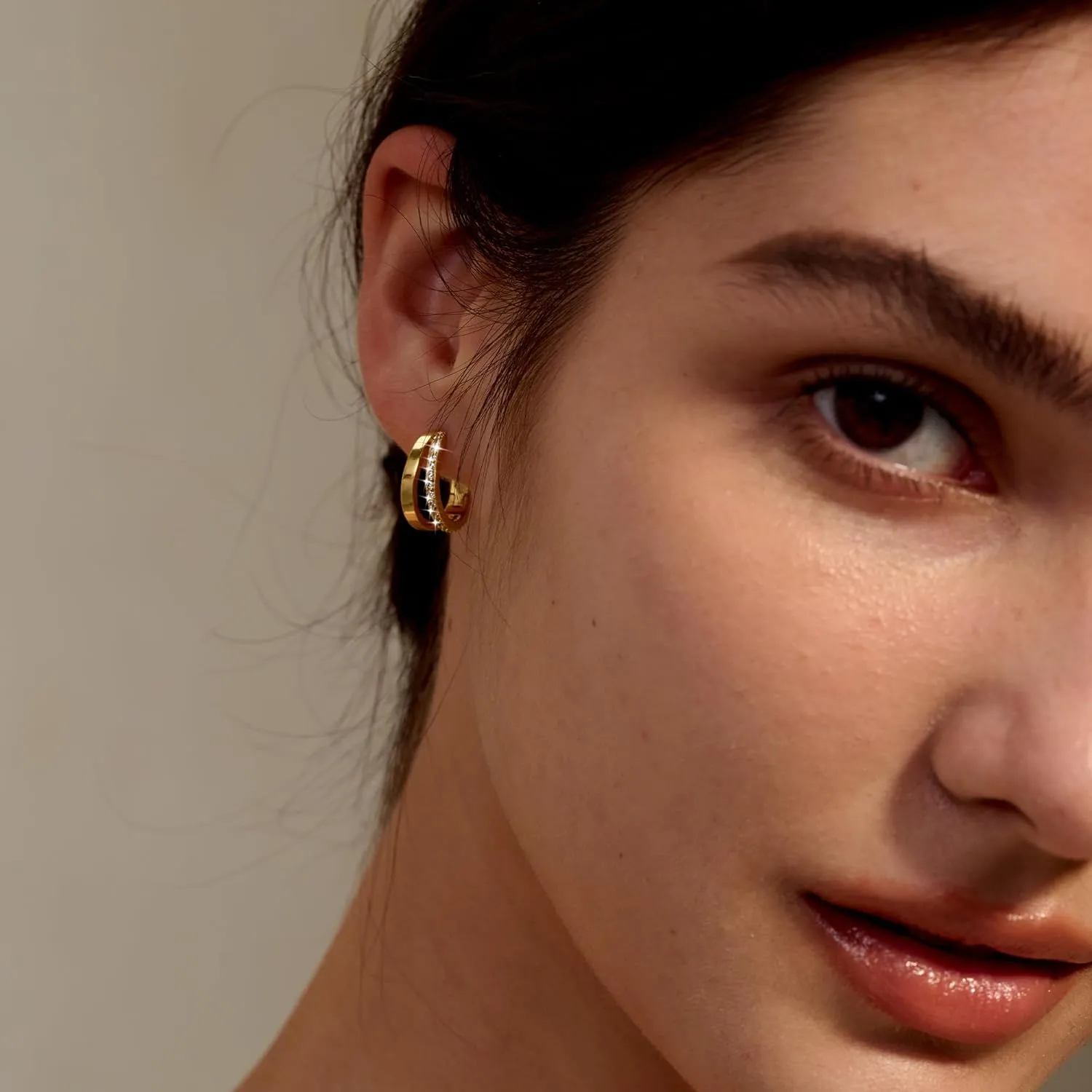 Dainty Small Hoop Earrings for Women -Trendy 14K Gold/Silver Plated Hypoallergenic Lightweight Huggie Earring Double Hoops Earrings for Women Fashion