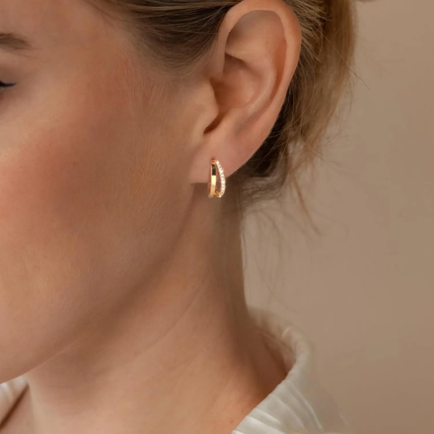 Dainty Small Hoop Earrings for Women -Trendy 14K Gold/Silver Plated Hypoallergenic Lightweight Huggie Earring Double Hoops Earrings for Women Fashion