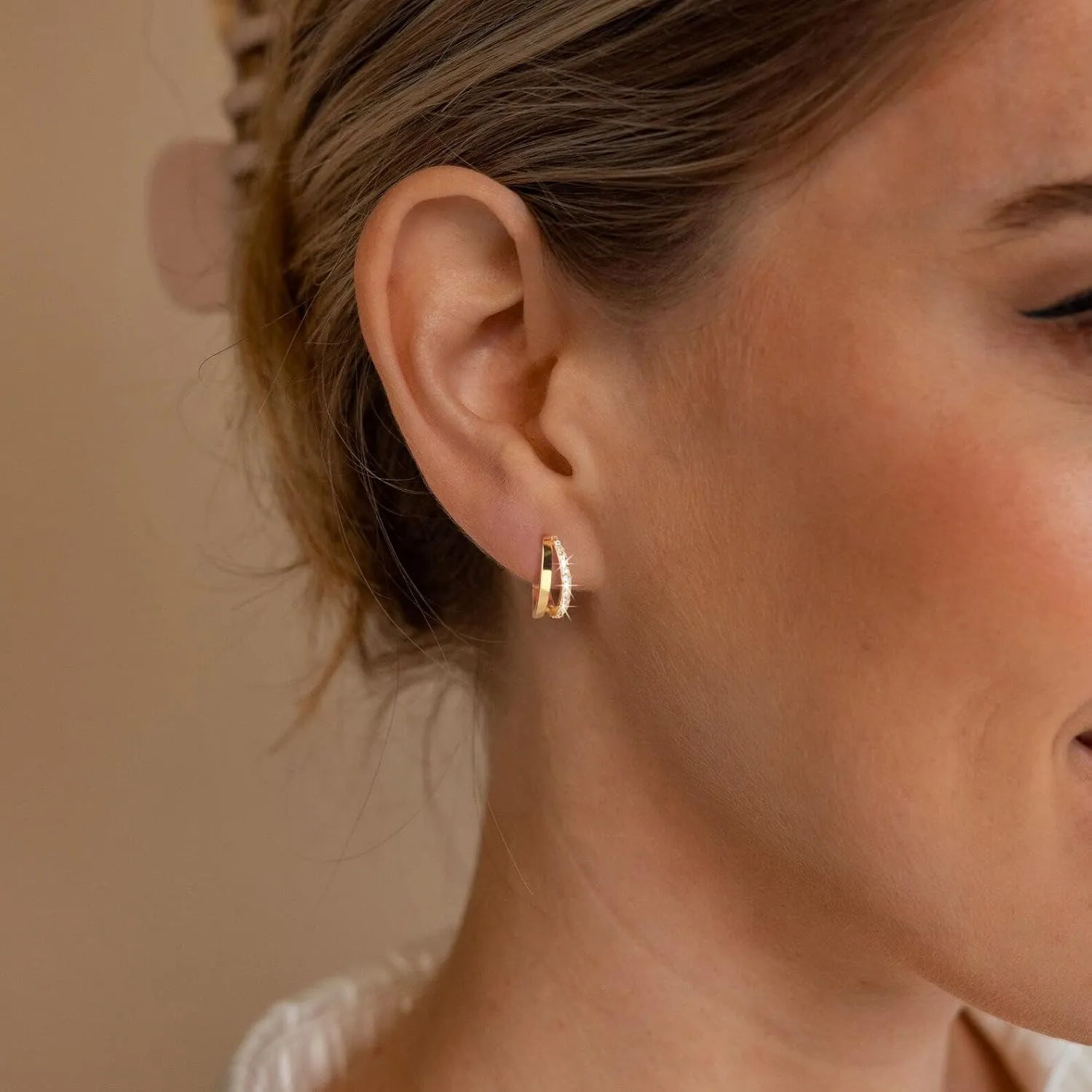 Dainty Small Hoop Earrings for Women -Trendy 14K Gold/Silver Plated Hypoallergenic Lightweight Huggie Earring Double Hoops Earrings for Women Fashion