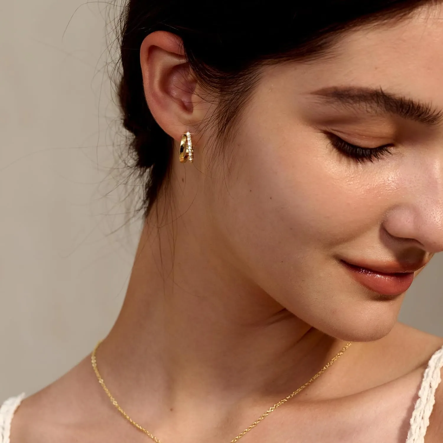 Dainty Small Hoop Earrings for Women -Trendy 14K Gold/Silver Plated Hypoallergenic Lightweight Huggie Earring Double Hoops Earrings for Women Fashion