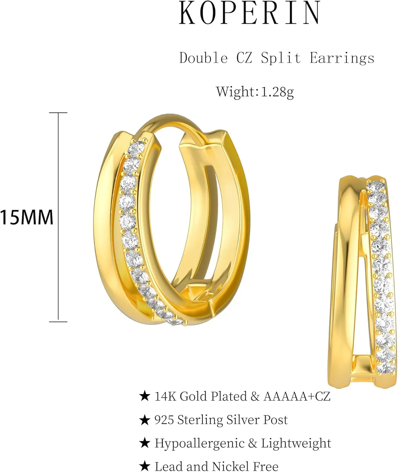 Dainty Small Hoop Earrings for Women -Trendy 14K Gold/Silver Plated Hypoallergenic Lightweight Huggie Earring Double Hoops Earrings for Women Fashion