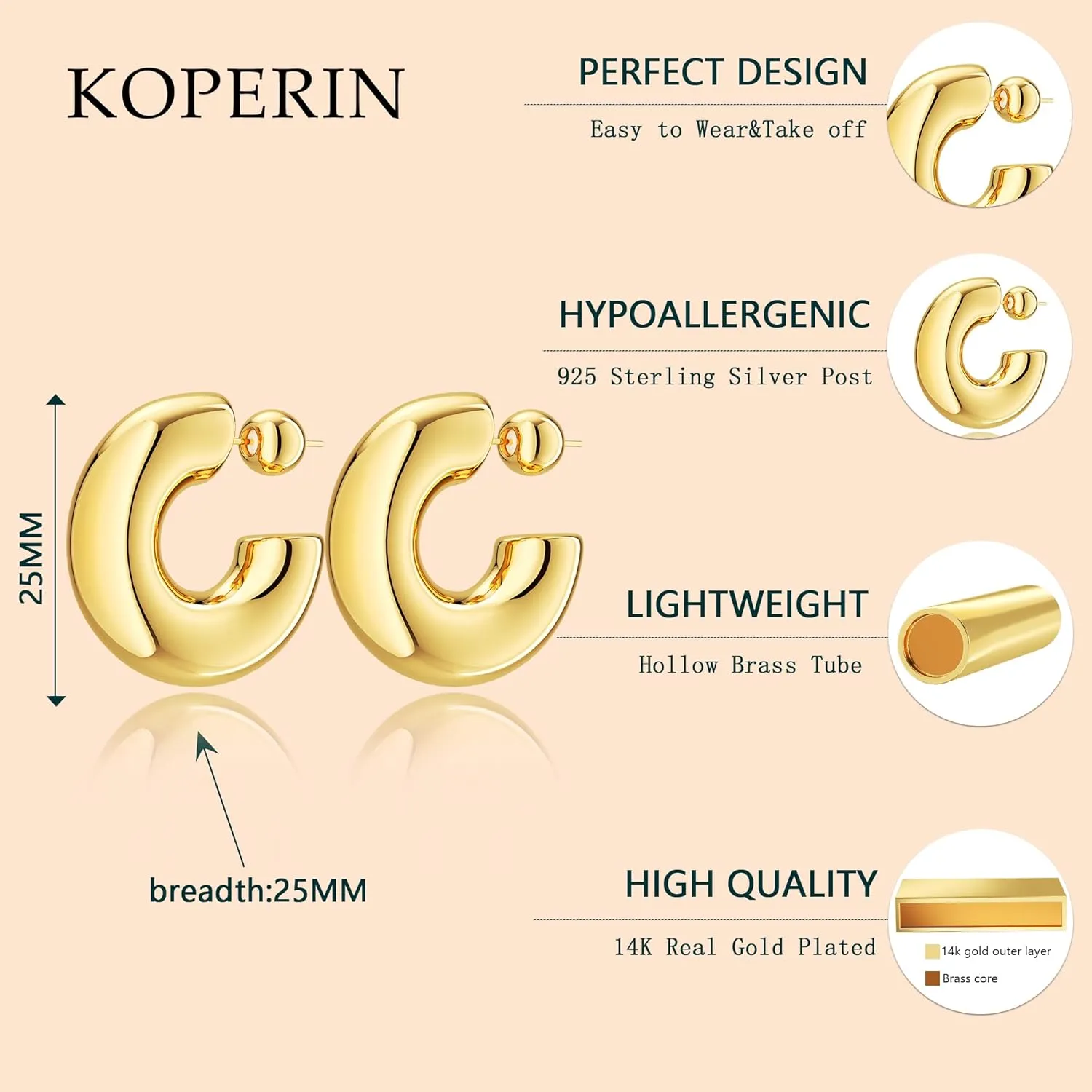 Dainty Small Hoop Earrings for Women -Trendy 14K Gold/Silver Plated Hypoallergenic Lightweight Huggie Earring Double Hoops Earrings for Women Fashion