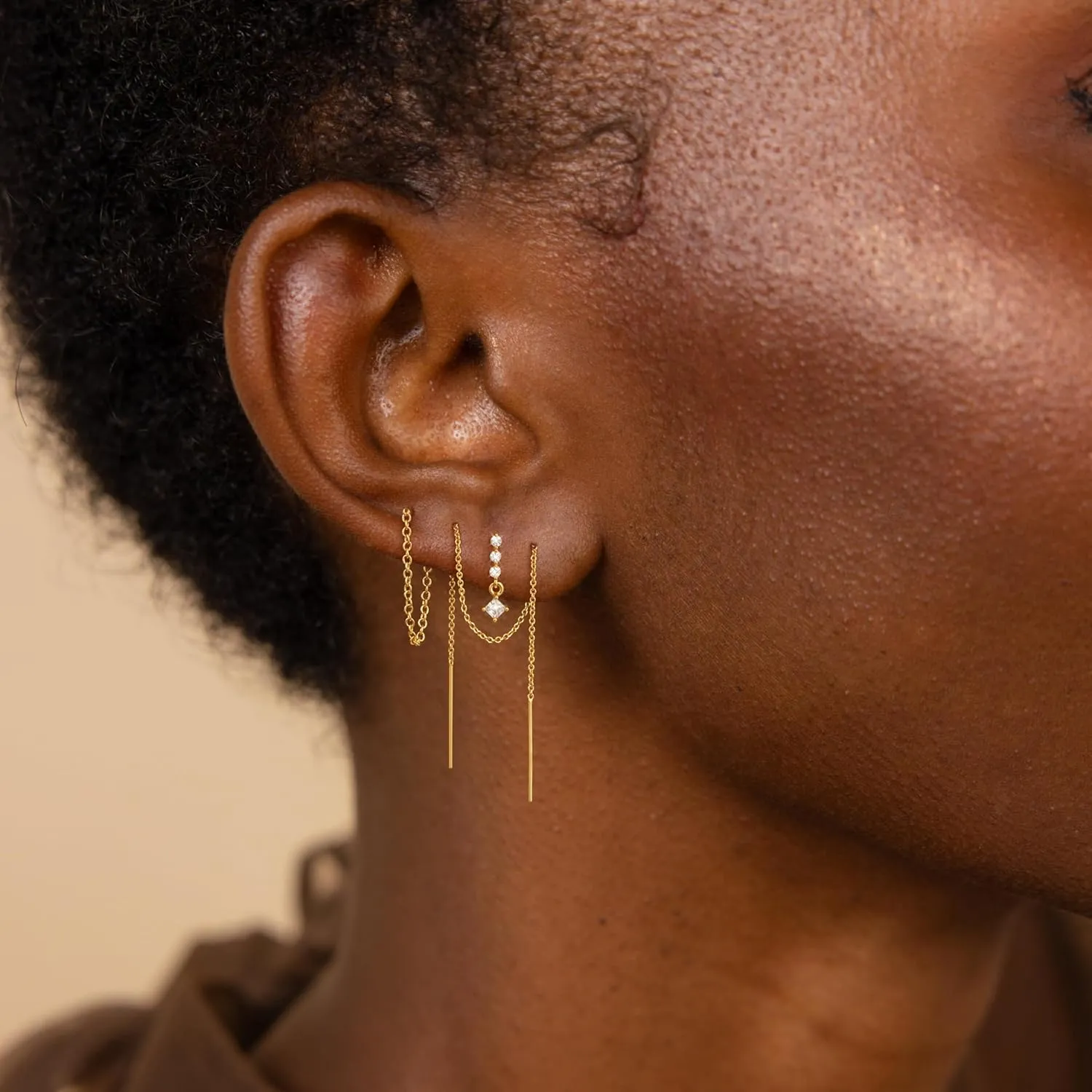 Dangle Earrings for Women Trendy, Dainty 14K Gold Plated Chain Earrings for Women Simple Threader Earrings Non Tarnish Hypoallergenic Long Drop Earrings Jewelry Pack for Women Gifts