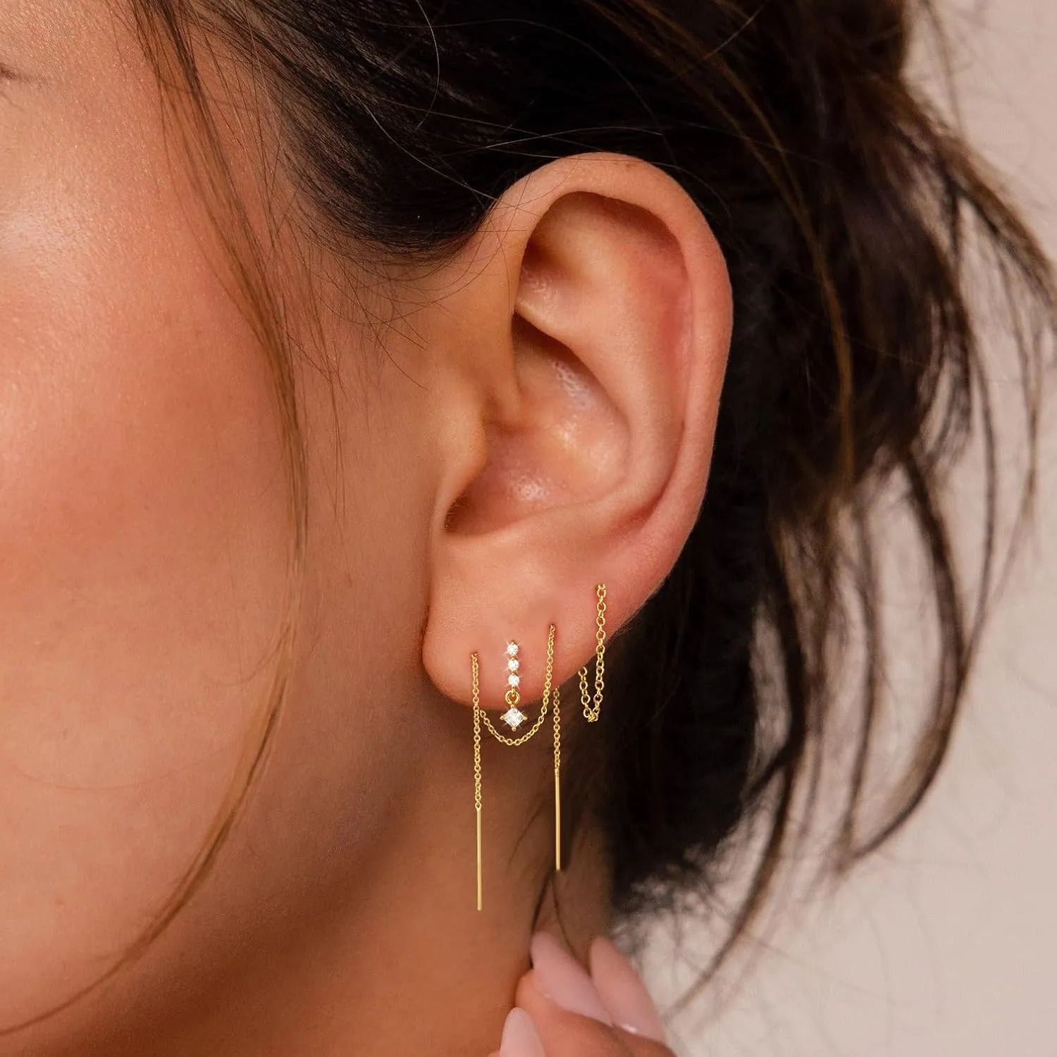 Dangle Earrings for Women Trendy, Dainty 14K Gold Plated Chain Earrings for Women Simple Threader Earrings Non Tarnish Hypoallergenic Long Drop Earrings Jewelry Pack for Women Gifts