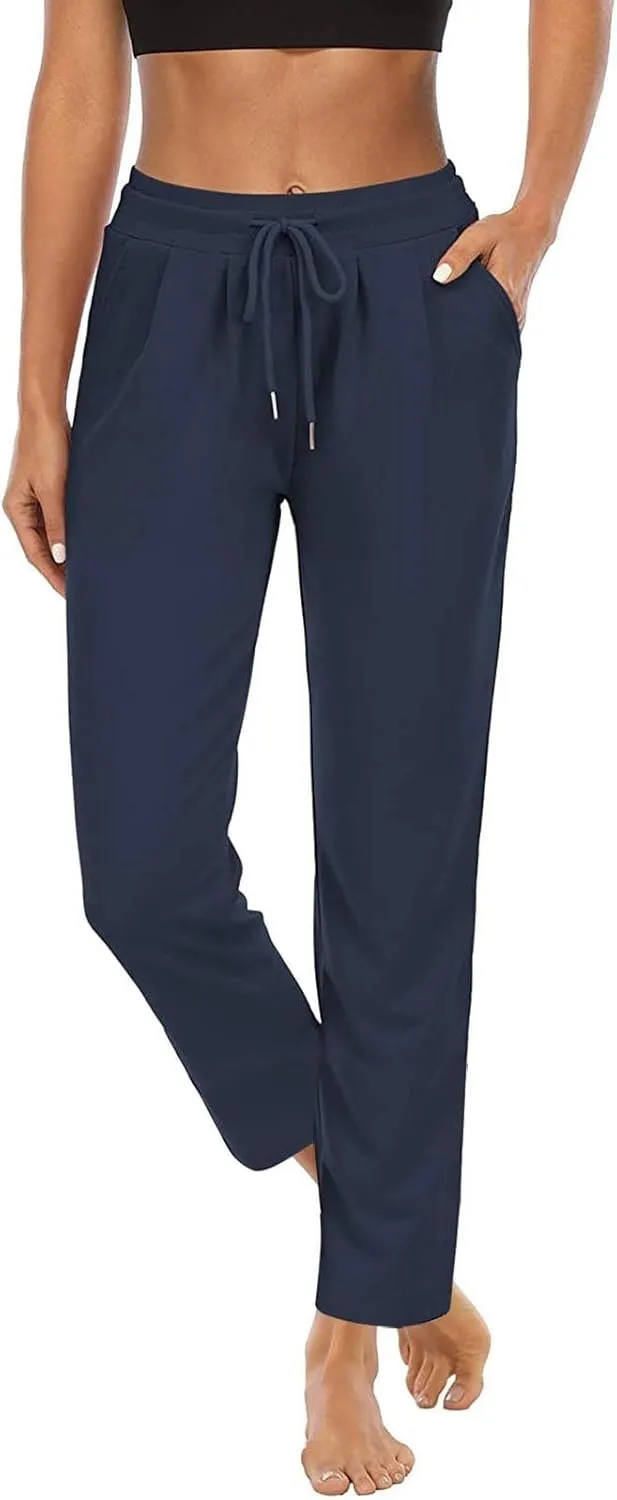 DDAPJ pyju Women's Yoga Pants Drawstring High Waist Workout Pants Straight Leg Casual Pants Gym Stretch Trousers with Pockets