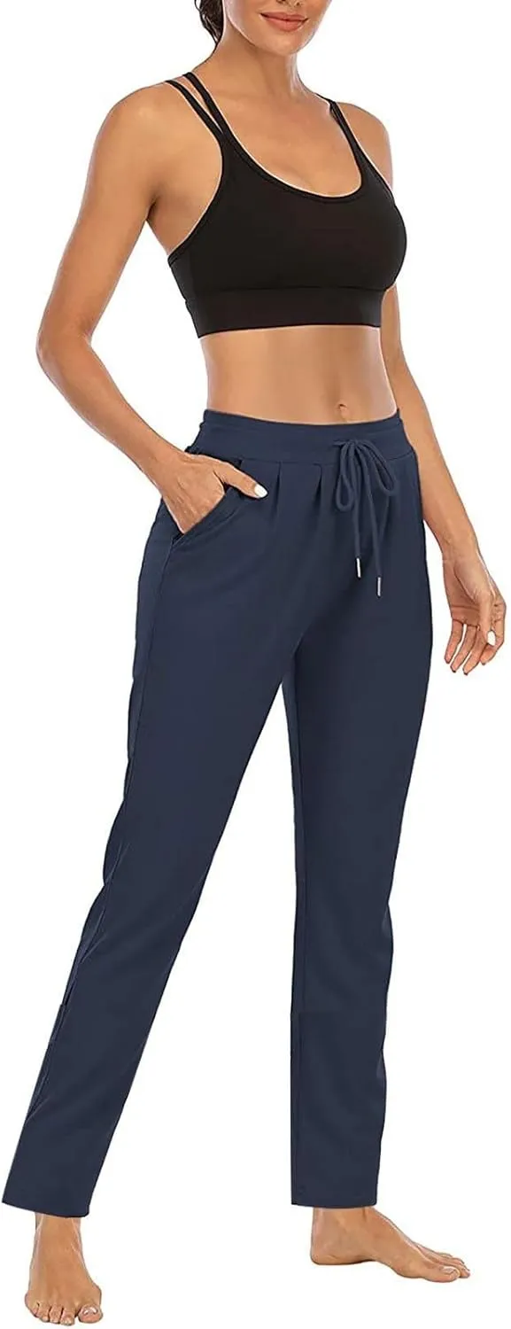 DDAPJ pyju Women's Yoga Pants Drawstring High Waist Workout Pants Straight Leg Casual Pants Gym Stretch Trousers with Pockets