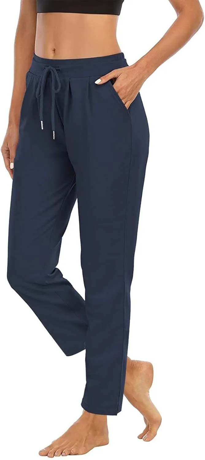 DDAPJ pyju Women's Yoga Pants Drawstring High Waist Workout Pants Straight Leg Casual Pants Gym Stretch Trousers with Pockets