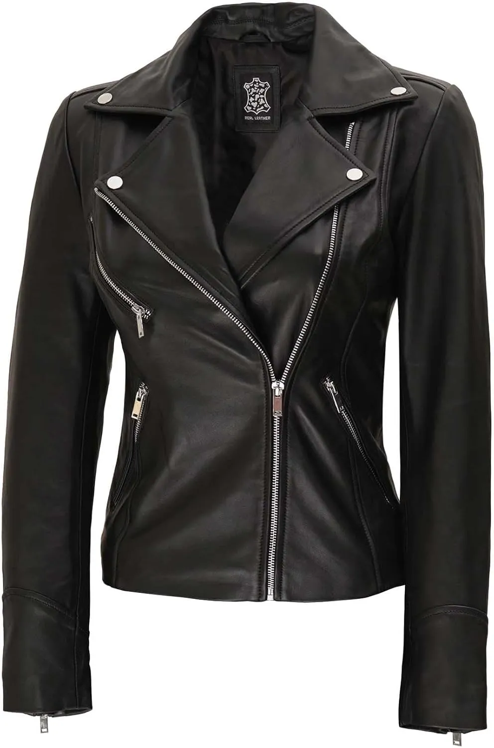 Decrum Asymmetrical Real Leather Jacket Women  Trendy Fashion Lambskin Womens Leather Jacket
