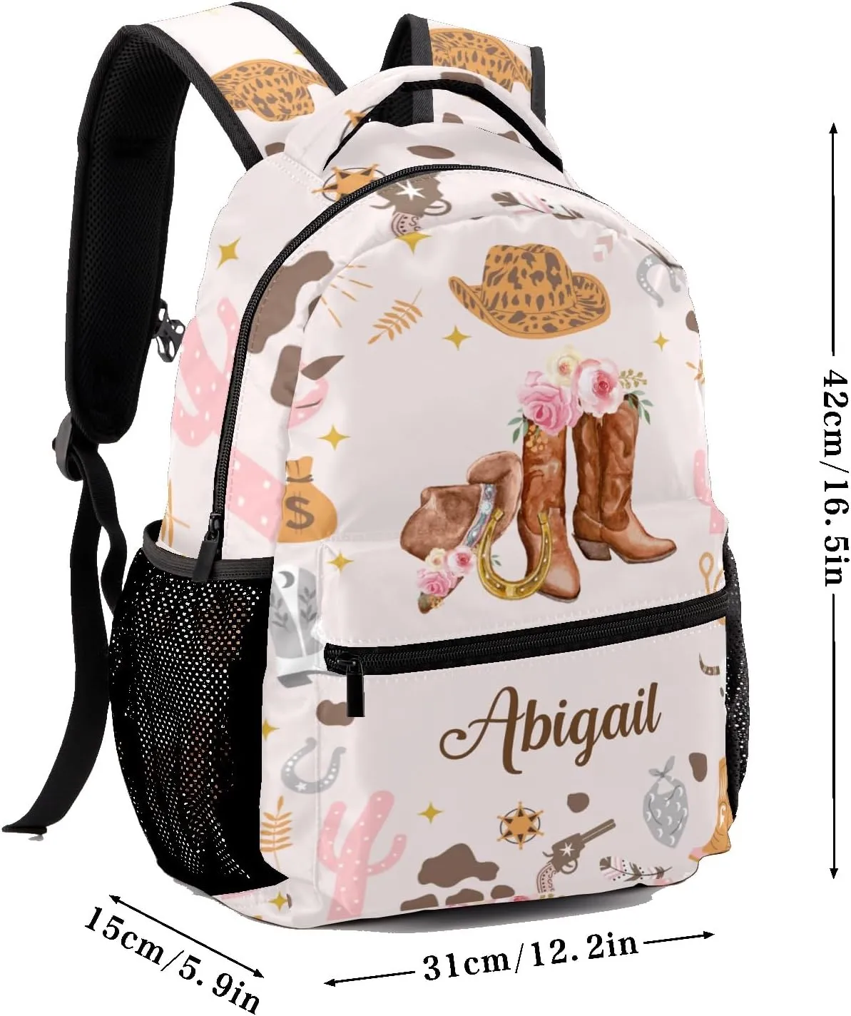 Deven Cowgirl Hat Hoots Floral Personalized Kids for Boy/Girl Teen Primary School Daypack Travel Bag Bookbag