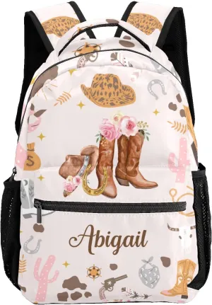 Deven Cowgirl Hat Hoots Floral Personalized Kids for Boy/Girl Teen Primary School Daypack Travel Bag Bookbag