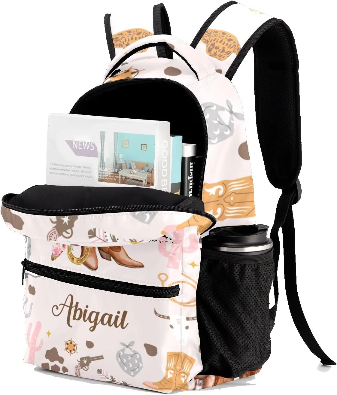 Deven Cowgirl Hat Hoots Floral Personalized Kids for Boy/Girl Teen Primary School Daypack Travel Bag Bookbag