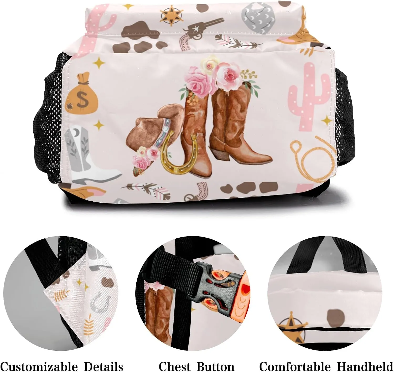 Deven Cowgirl Hat Hoots Floral Personalized Kids for Boy/Girl Teen Primary School Daypack Travel Bag Bookbag