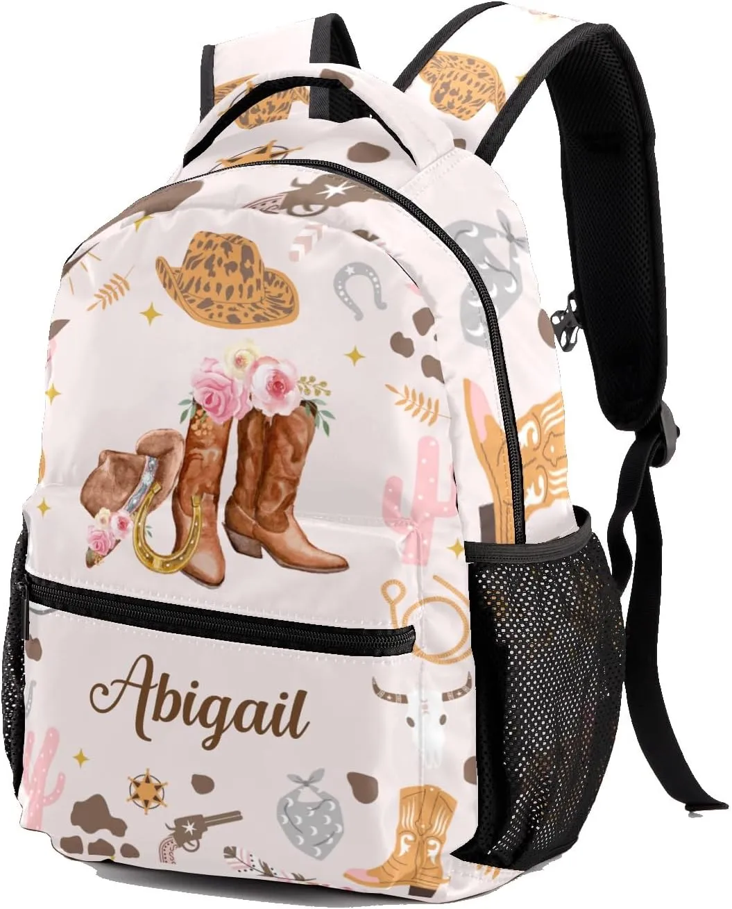 Deven Cowgirl Hat Hoots Floral Personalized Kids for Boy/Girl Teen Primary School Daypack Travel Bag Bookbag
