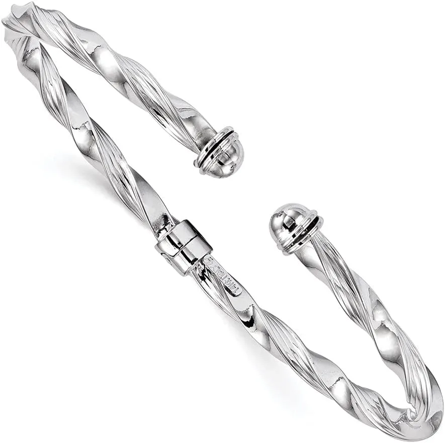 Diamond2Deal 14K White Gold Polished Textured Hinge Cuff Bangle Bracelet