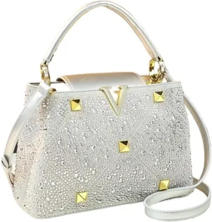 Diamonds Women's Handbags Ladies Leather Rivets Shoulder Crossbody Bag Portable Shell Bags For Party Prom Cocktail Wedding