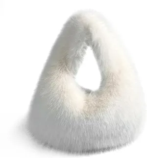 Dikoaina Fluffy Womens Faux Fur Tote Handbag Evening Clutch Bag Purse for Evening Party, Dinner  Fits Phone & Essentials