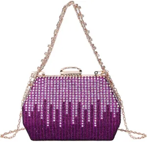 DJBM Women Sparkly Rhinestone Clutch Sequin Evening Bag Diamond Chain Crossbody Bag for Wedding Party
