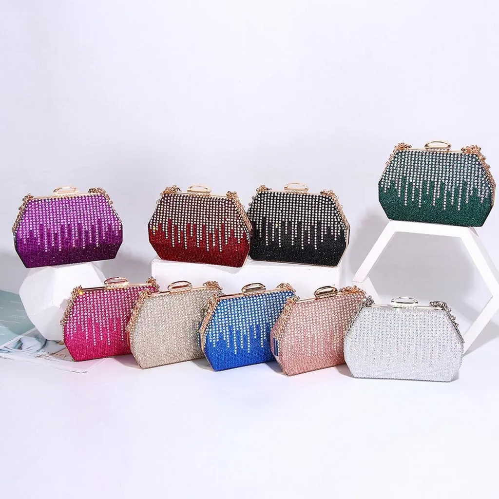 DJBM Women Sparkly Rhinestone Clutch Sequin Evening Bag Diamond Chain Crossbody Bag for Wedding Party