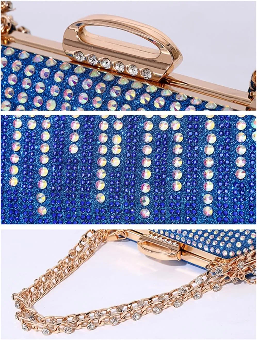 DJBM Women Sparkly Rhinestone Clutch Sequin Evening Bag Diamond Chain Crossbody Bag for Wedding Party