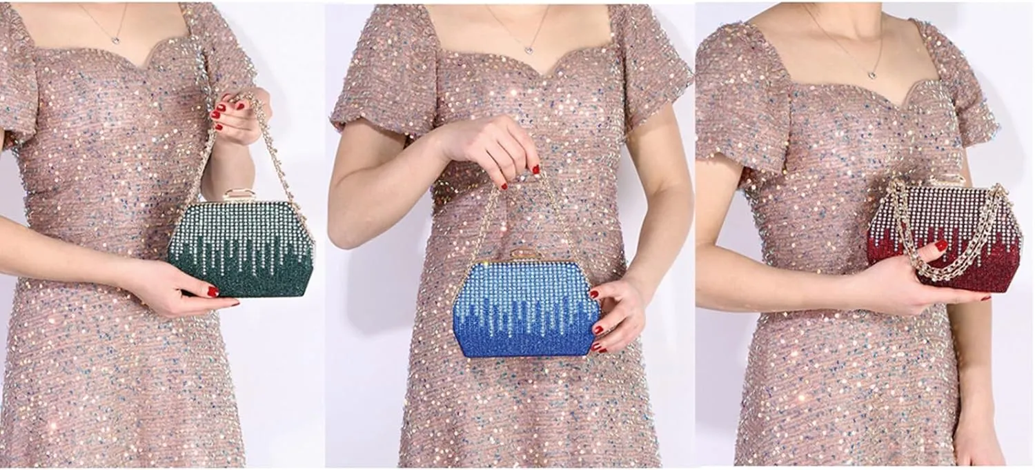 DJBM Women Sparkly Rhinestone Clutch Sequin Evening Bag Diamond Chain Crossbody Bag for Wedding Party