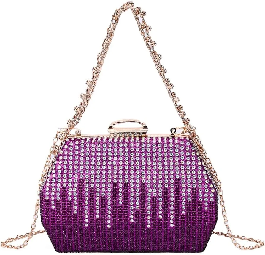 DJBM Women Sparkly Rhinestone Clutch Sequin Evening Bag Diamond Chain Crossbody Bag for Wedding Party