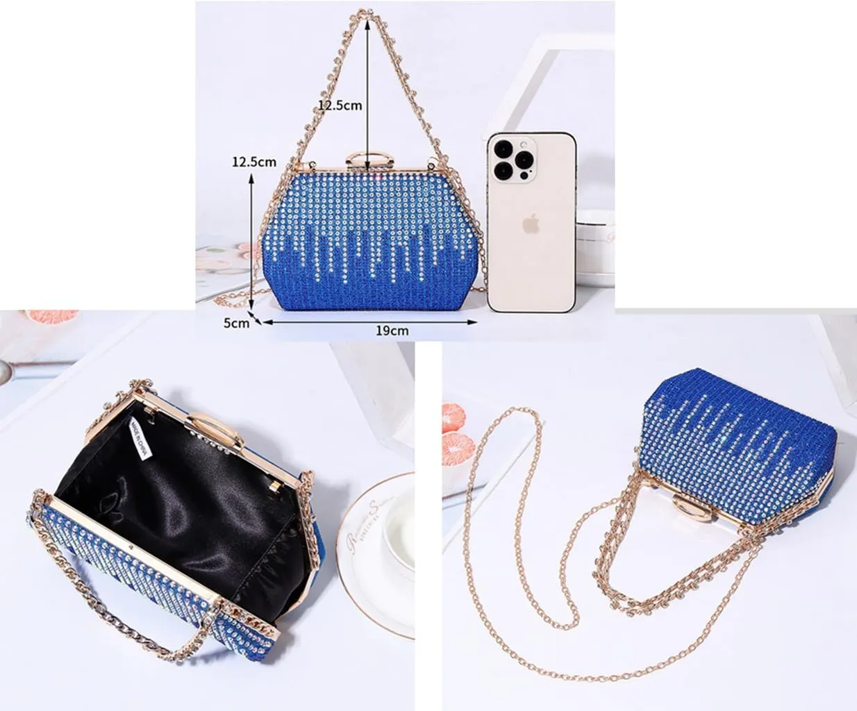 DJBM Women Sparkly Rhinestone Clutch Sequin Evening Bag Diamond Chain Crossbody Bag for Wedding Party