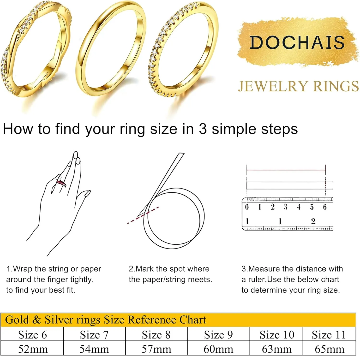 Dochais Gold Rings for Women 5PCS Stackable 14K Gold Plated Stacking Rings for Women Non Tarnish Trendy Dainty Rings Cubic Zirconia Gold Rings Set Statement Wedding Bands Rings