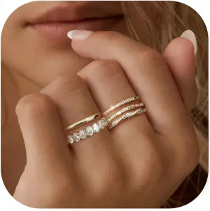 Dochais Gold Rings for Women 5PCS Stackable 14K Gold Plated Stacking Rings for Women Non Tarnish Trendy Dainty Rings Cubic Zirconia Gold Rings Set Statement Wedding Bands Rings
