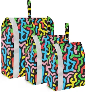 DOMIKING Colorful Lines Packing Cubes for Travel Luggage Organizer Hanging Packing Bag for Vacation Home Set of 3